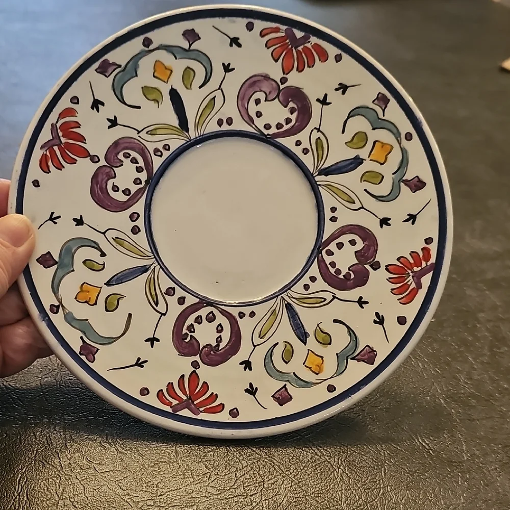 Hand Crafted Hand Painted Mexican Ceramic Cup and Saucer.
